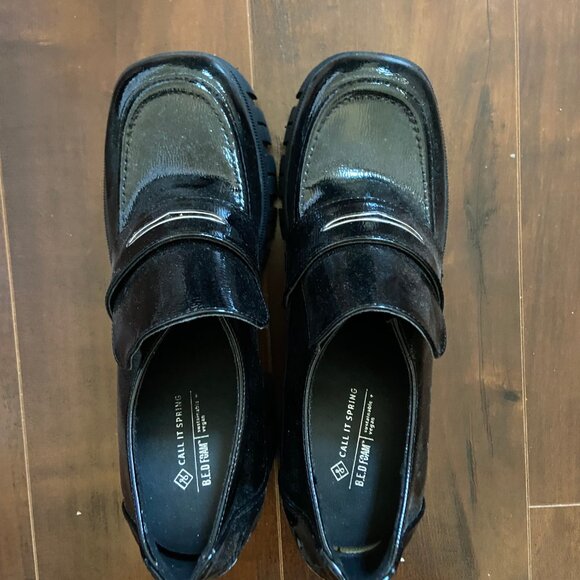 Call It Spring SEREENA High Heel Chunky Vegan Leather Loafers - Black - Picture 5 of 8